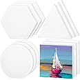 Aodaer 12 Pieces Stretched Canvas Blank Painting Canvas 8 Inch Panel Artist White Canvas Boards Triangle Square Hexagon Round Shape Canvas Frame for Acrylic Pouring Oil Painting