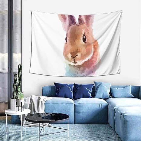 Amazon Co Jp Miscery タペストリー ウサギの頭の水彩イラスト赤ちゃん動物野生動物をテーマにしたアートワーク 多機能 毛布 おしゃれな壁掛け インテリア ファブリック装飾用品 モダンなアート 和風 壁掛け ホーム キッチン