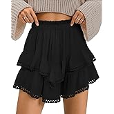 TARSE Womens Flowy Shorts High Waist Pleated Mini Skirts Casual Boho Ruffle Tiered Skorts Cute Versatile Fashion Shorts