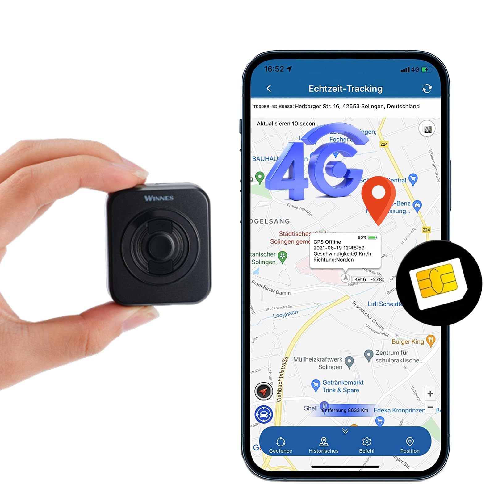 4G Mini GPS Tracker with SIM Card GPS Tracker with SOS Alarm & Removable 3-in-1 Back Cover Car Real Time Tracking Device for Kids, Bicycles, Vehicles, Motorcycle, Bag