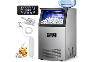 RAPSUAR Commercial Ice Maker Machine, 120Lbs/24H with 30Lbs Storage Bin, 40Pcs Ice Cubes 6Mins, 2-Way Add Water Under Counter Freestanding Ice Maker Commercial for Home Bar Office