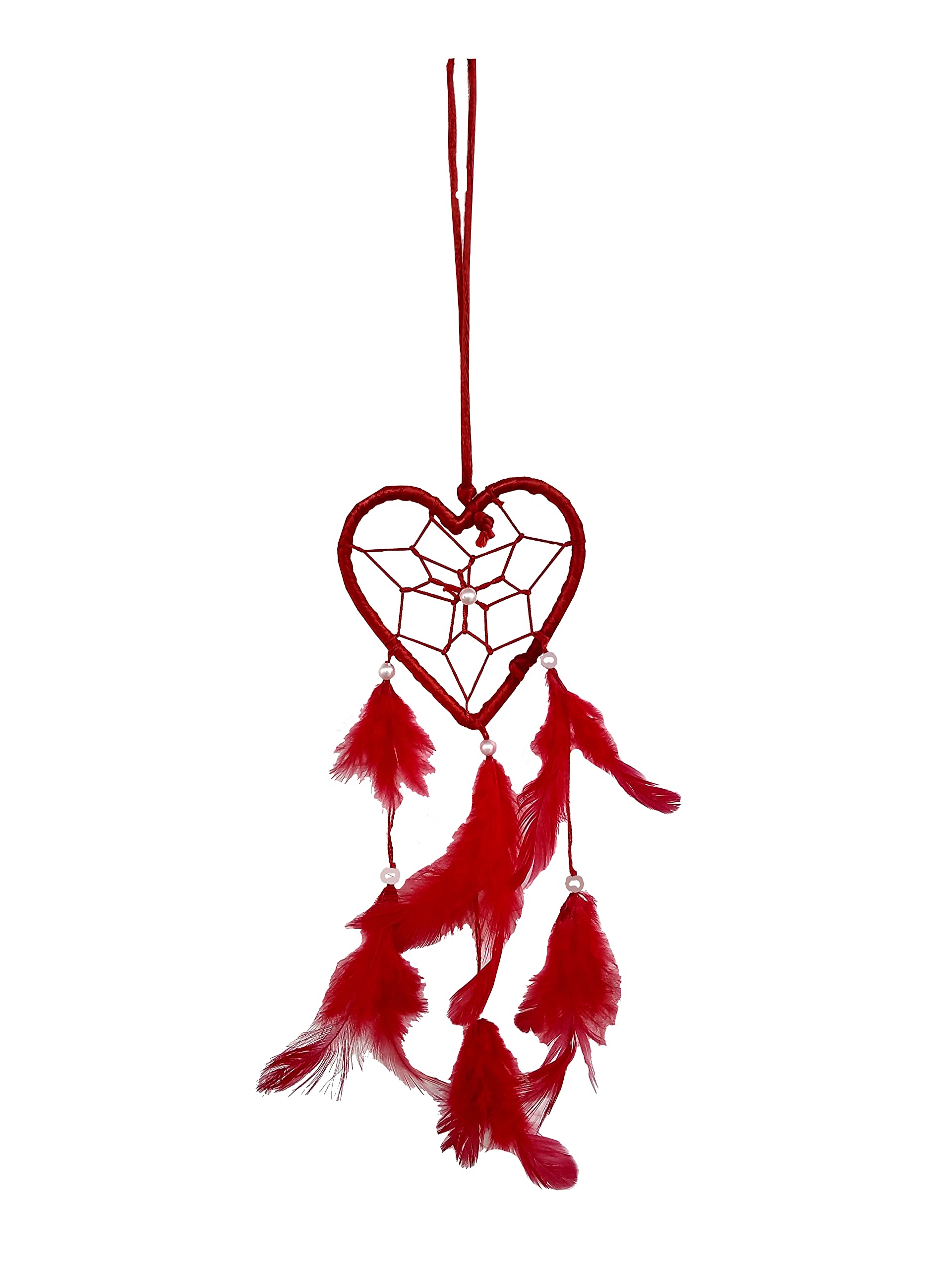 Rastogi Handicrafts Dream Catchers Wall Decor, Handmade Feather Bedroom Decoration Home Car Decor Nursery Room Hanging (Red 3" Heart)