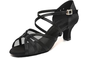 foralod Mesh Woman Latin Dance Shoes Low Heels, Salsa Shoes for Women Dancing, Ballroom Dance Shoes, Satin Prom Shoes