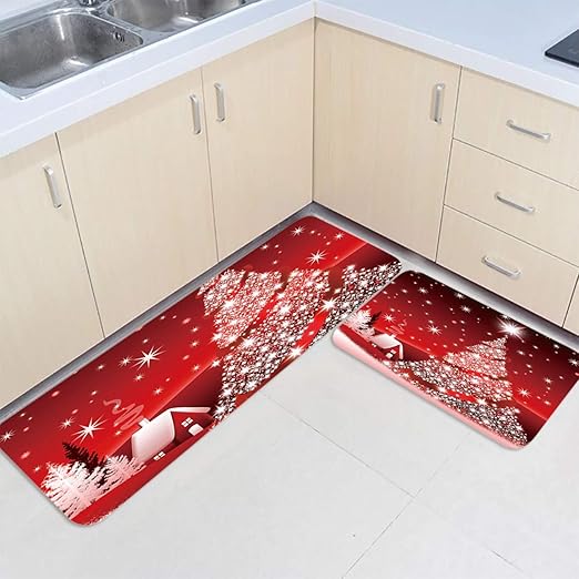 Amazon.com: 2 Piece Kitchen Rug Sets Non-Slip Red Merry Christmas 