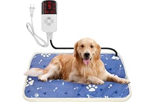SUMMER&KISS Large Size Pet Heating Pad, 28" X 18",9 Adjustable Temperature Cat Dog Heating Pad with Timer, Indoor Waterproof Pet Heating Pads for Dogs Cats with Chew Resistant Cord, Heated Cat Dog Bed(Blue Paw)