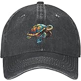 VunKo Colorful Turtle Distressed Adjustable Washed Denim Mens Dad Trucker Hat Baseball Ball Cap for Men
