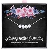 ALoveSoul 40th Birthday Gifts for Women - 4 Pearls 925 Sterling Silver Necklace for Her 4 Decade Jewelry 40 Years Old Birthday Gifts Ideas