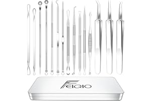FEIQIO 2024 Latest Pimple Popper Tool, 15 PCS Blackhead Remover Tools Kit, Acne Extractor Tool, Professional Stainless Pimple Acne Blemish Removal Tools Set with Metal Case