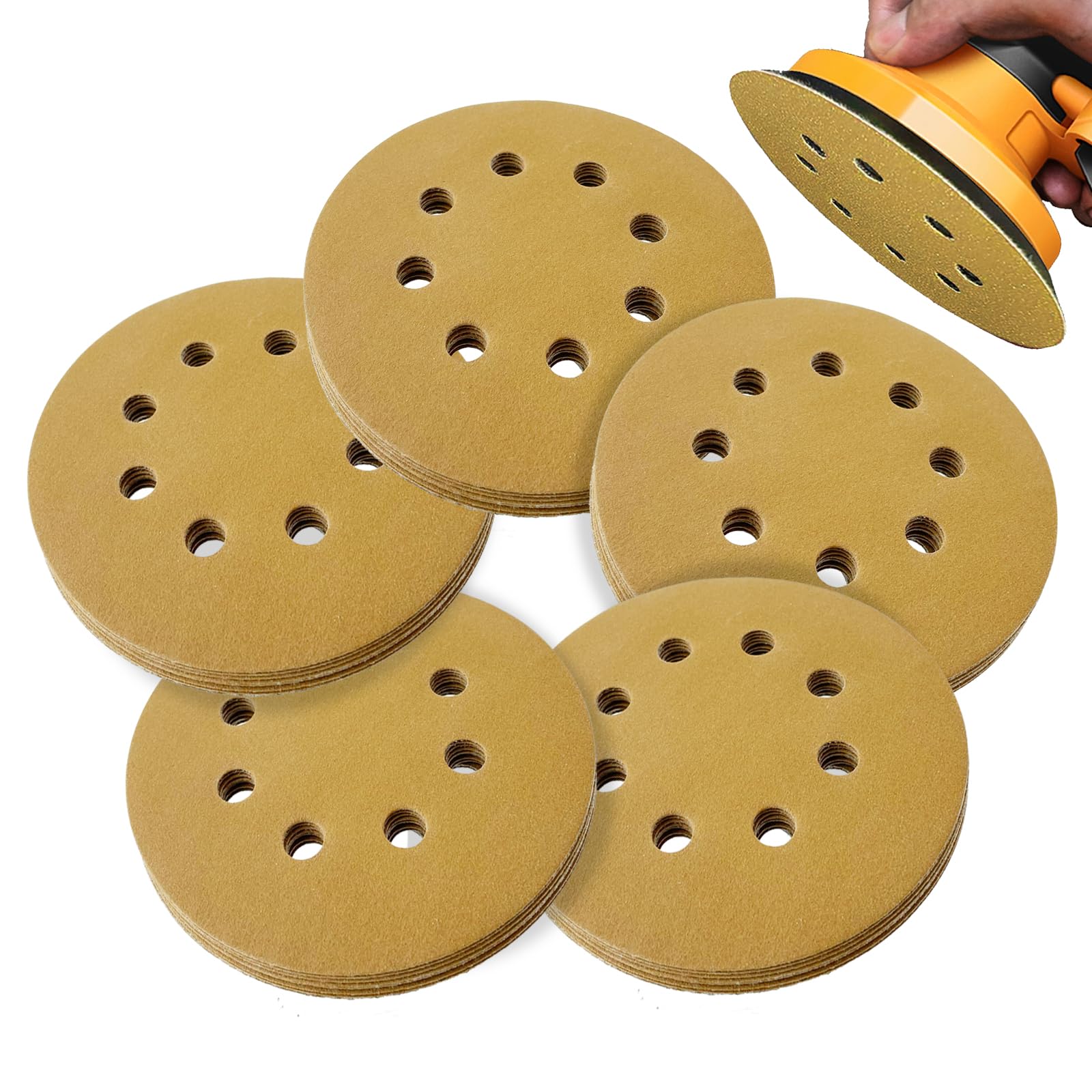 Pack of 50 125 mm Sandpaper, 5 Inch 8-Hole Round Sandpaper 8 Hole Sandpaper Abrasive for Random Orbital Sanders (320 Grits)