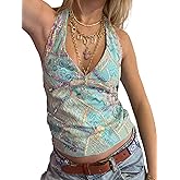 Women Y2k Sequin Beaded Halter Tank Top Sparkly Sleeveless Backless Going Out Tops Rave Clubwear