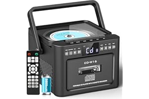 Greadio CD Player Portable, Boombox with CD Cassette Player, 5000mAh Rechargeable Battery Boom Box with Remote Control, Bluet