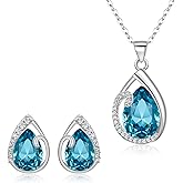 EleQueen Austrian Crystal Cubic Zirconia Jewelry Sets for Women Teardrop Pendant Necklace Stud Earrings Valentine's Day/Mother's Day/Christmas Gift