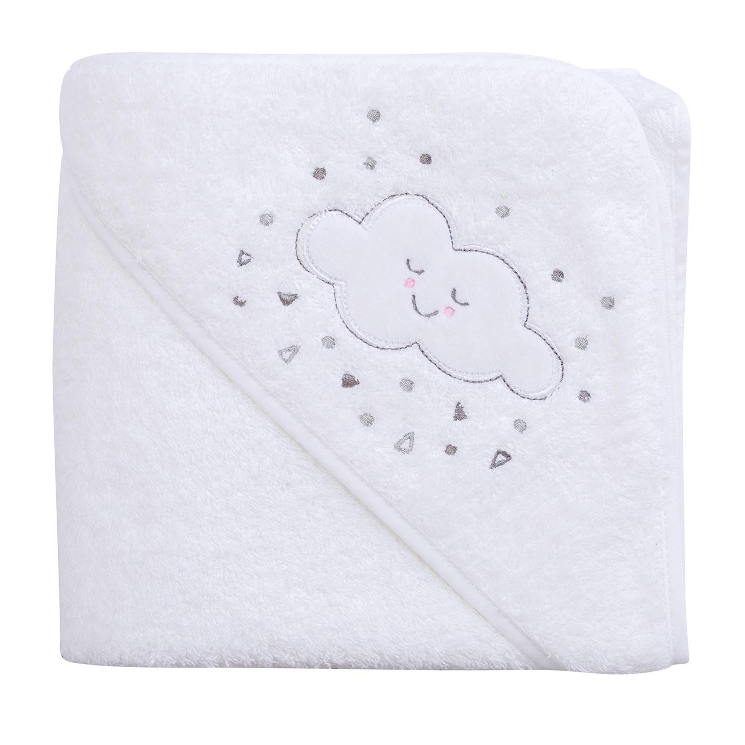 ClevaMama Bath Towel for Newborn, Baby and Kids, Ultra Soft Bamboo and Cotton Bath Apron Hooded, Absorbent, for boys and Girls 0 - 4 years - White, 38.6"x38.6" (98x98 cm)