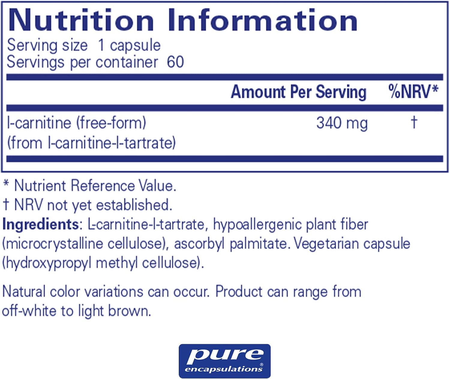 Pure Encapsulations L-Carnitine 340mg - Bioavailable Amino Acid - 60 Vegetarian Capsules, 60 count (Pack of 1) - Image 3