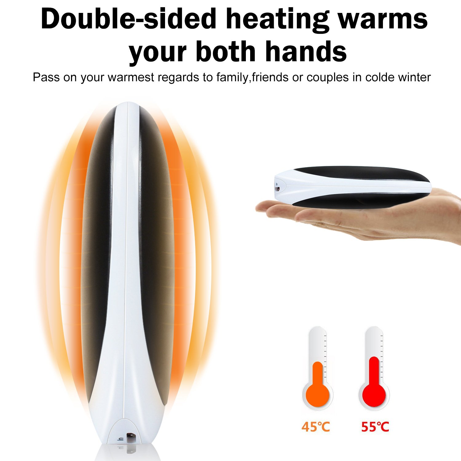 Rechargeable Hand Warmers ,Vshow Baby Dolphin USB Electric Pocket Handwarmer 5200mAh Reusable Portable Heater/Emergency Phone Charger for iPhone/Samsung Galaxy - Black