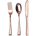 75 Piece Rose Gold Plastic Silverware Set - Reusable & Recyclable - Rose Gold Plastic Utensils for Weddings, Anniversaries, Showers, Parties - 25 Forks, 25 Spoons, 25 Knives - Cutlery by JL Prime