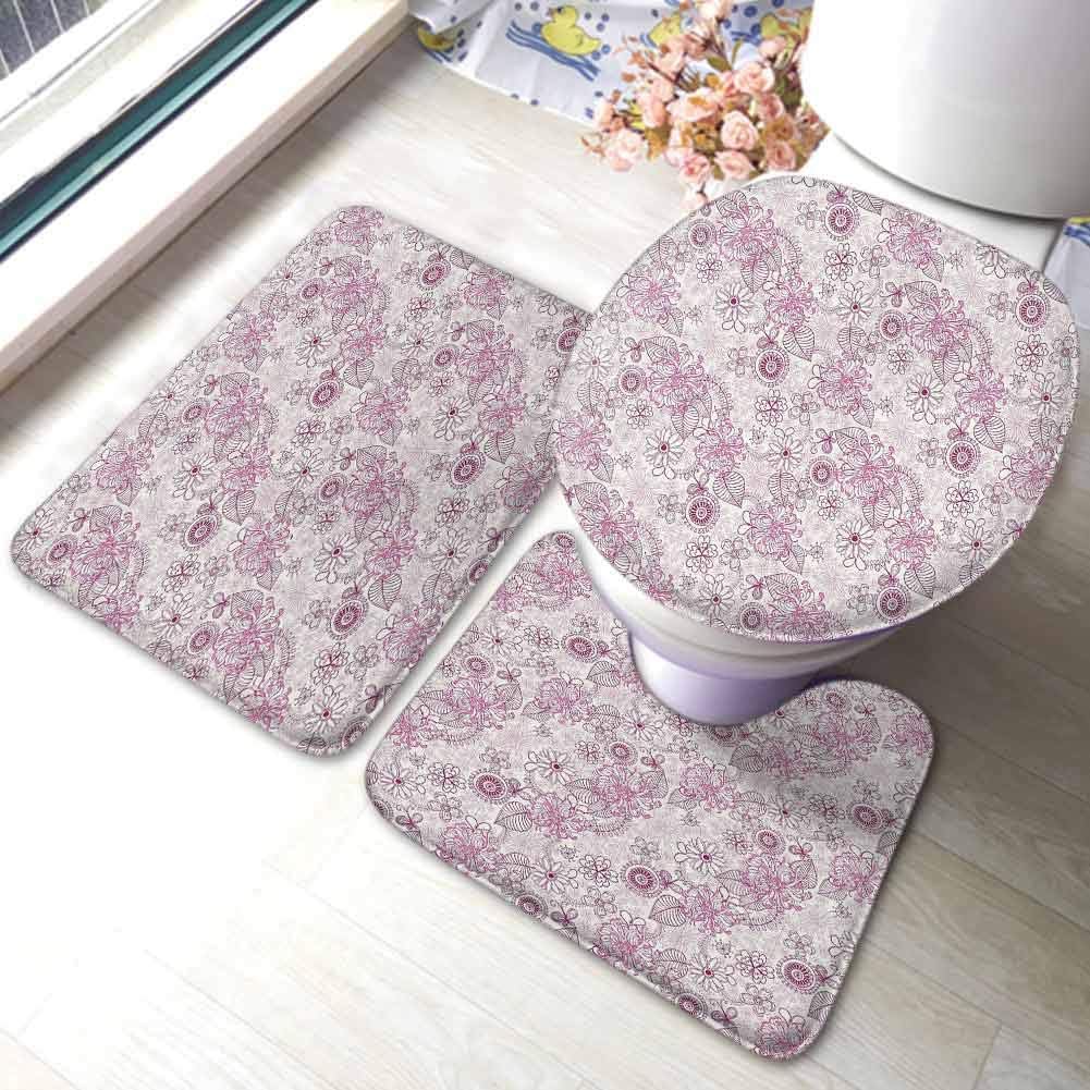 Floral Bathroom Rug Set 3 Pieces Shabby Chic Vintage Flower
