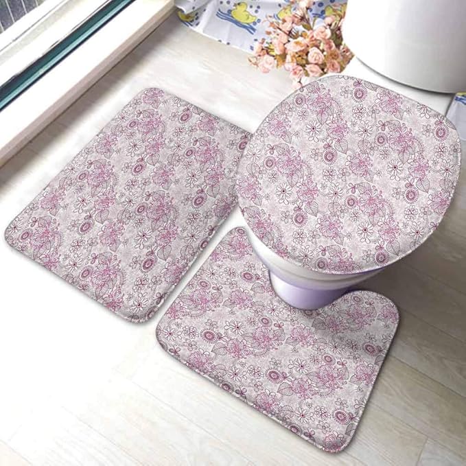 Floral Bathroom Rug Set 3 Pieces Shabby Chic Vintage Flower