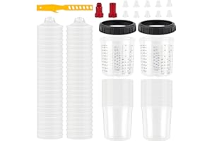 YUZES Disposable Paint Mixing Cup System 20 Ounce (600ml) Kit - 50Pack Paint Cups with Lids, 2 Hard Cup with Retainer Ring, 10PCS Plugs, 2 Cup Adapter, Paint Stirrer for Automotive Paint Gun