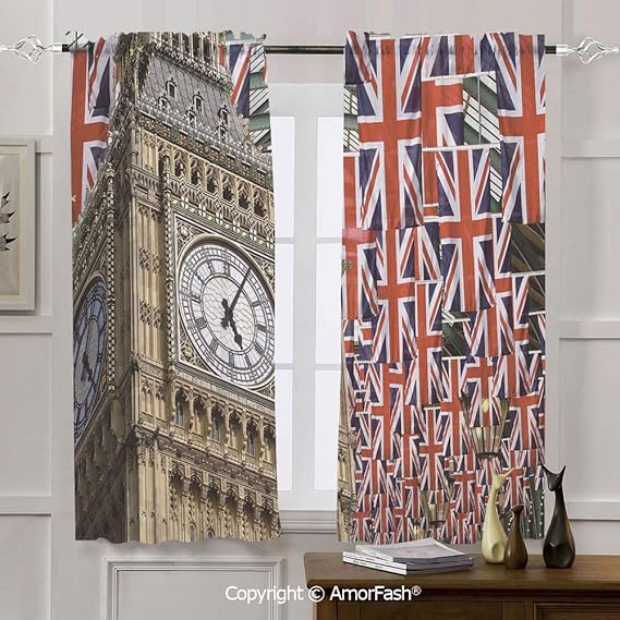 AmorFash Union Jack Small Window Curtains for Bedroom Home Decoration