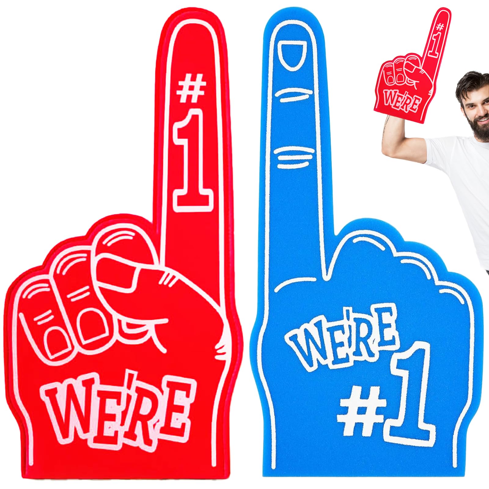 FunnAura 2 PCS Blue and Red Gladiators Foam Finger, Number 1 Giant Foam Hands, Party Props Sports Fan Accessories