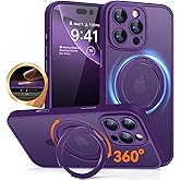CANSHN 360° Spin Magnetic Stand for iPhone 16 Pro Case with Camera Control [Full Camera Protection] [Compatible with Magsafe] Translucent Matte Shockproof Protective Phone Cover 6.3" - Deep Purple