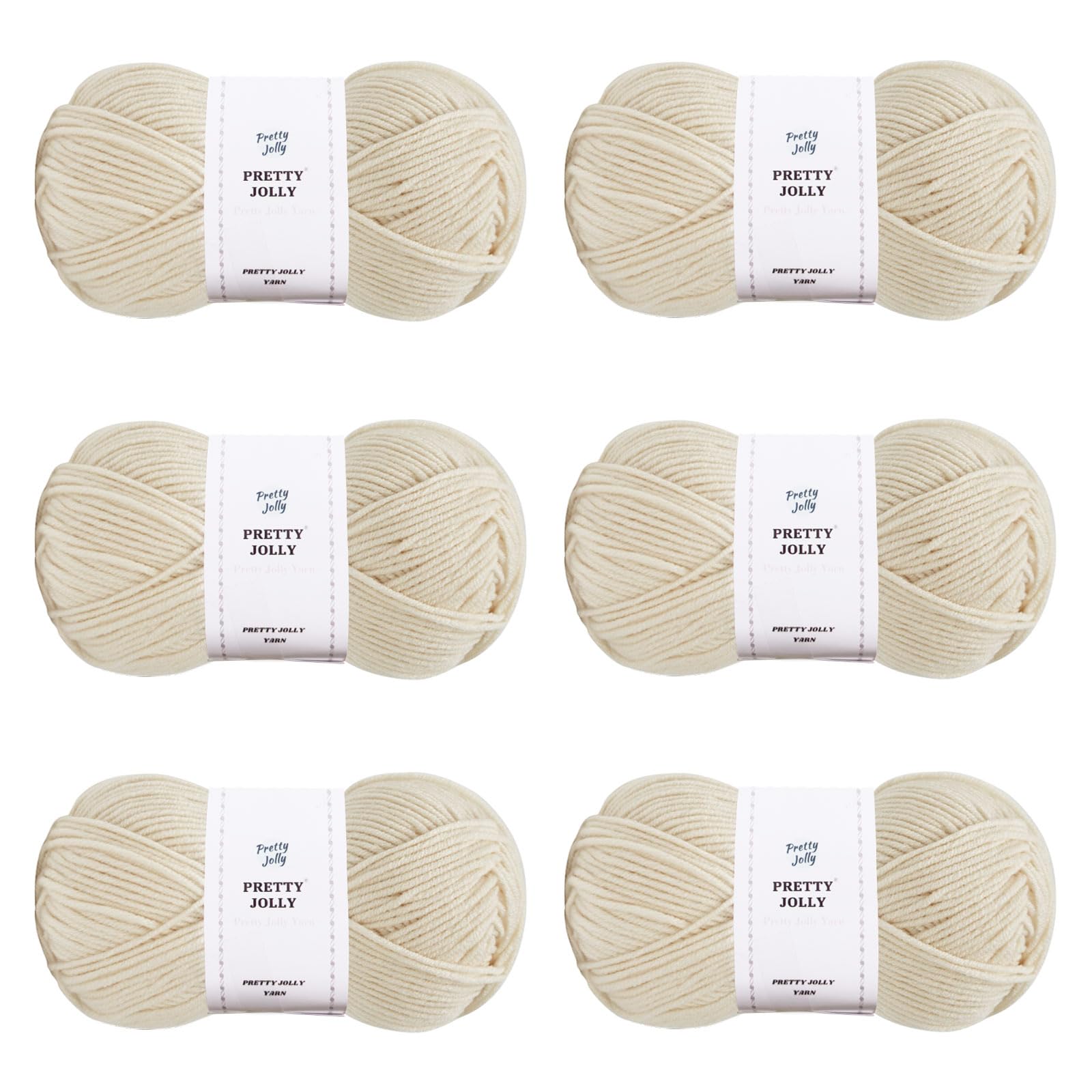 Pretty Jolly 300g Soft Assorted Colors Yarn, Sport Weight,100% Acrylic, 4 Ply, Bonbons Yarn for Crochet & Knit, DIY Project Starter Kit for Kids or Adults(6×132m) (Cream White)