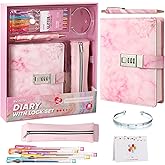 WeiAlico Secret Diary with Lock for Girls, 256 Pages Girls Locking Diary with Pen, Kids Journal with Lock for Teens, Journals Set for Teen Girls, Birthday Gift Ideas for Girl Ages 8-12, Gifts for 8 9 10 11 12 Year Old Girl( Pink Marble)