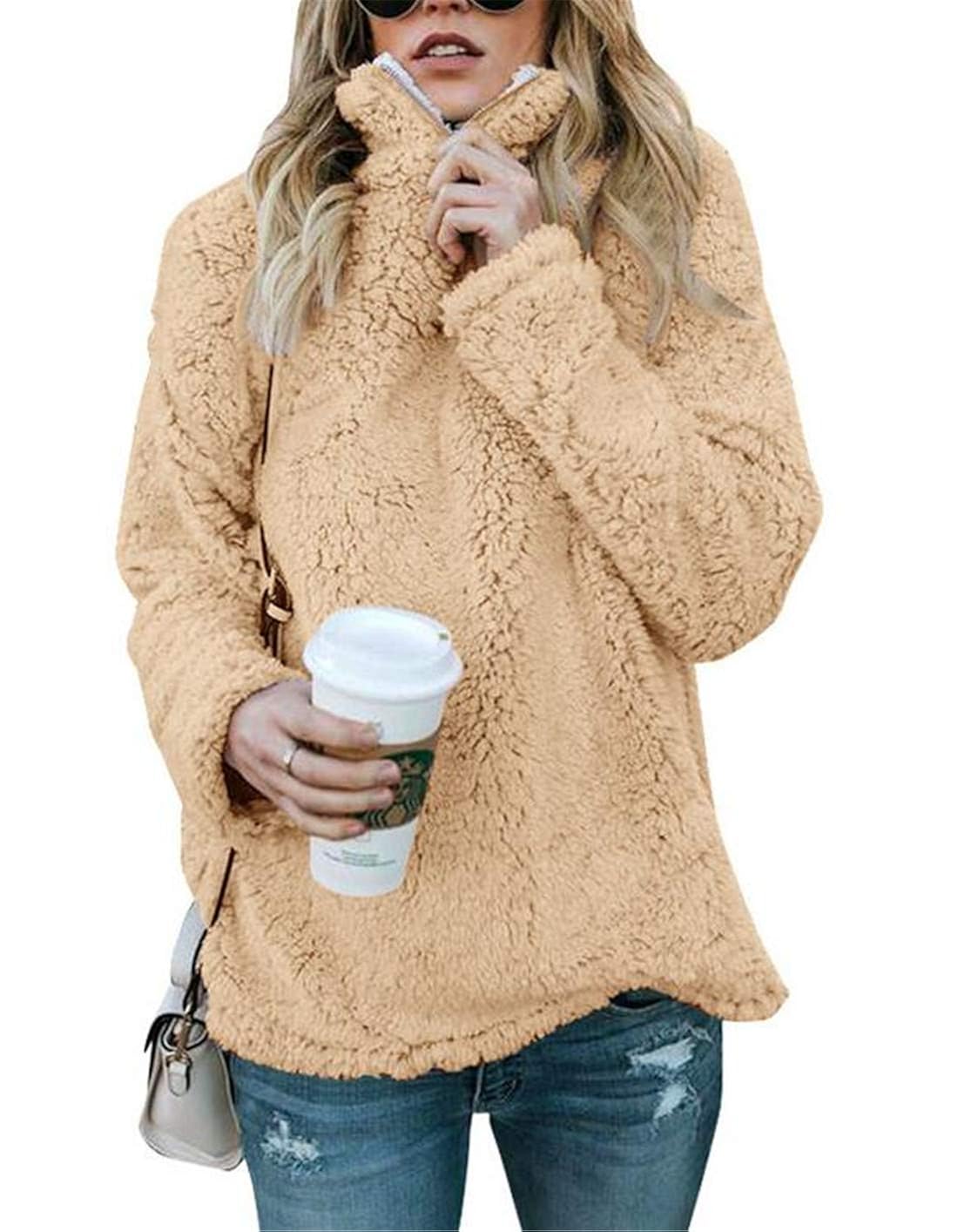 Domple Women Loose Fleece Pullover 