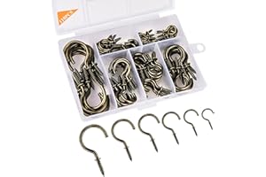 MTJSWXSY Cup Hooks Kit,Screw-in Cup Hooks Kit,6 Sizes Ceiling Hooks for Hanging, 110PCS Bronze Hanging Hooks (1-1/4", 1", 7/8", 5/8", 3/4", 1/2") (Bronze)