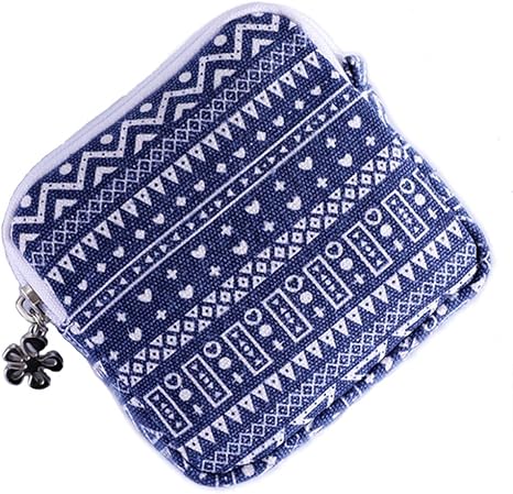 Amazon Etravel 小物入れケース 生理用ナプキン収納 アクセサリー 収納バック 携帯便利 女性 かわいい 収納袋 生理用品 ナプキン入れ レディース ブルー幾何 収納ケース ボックス オンライン通販