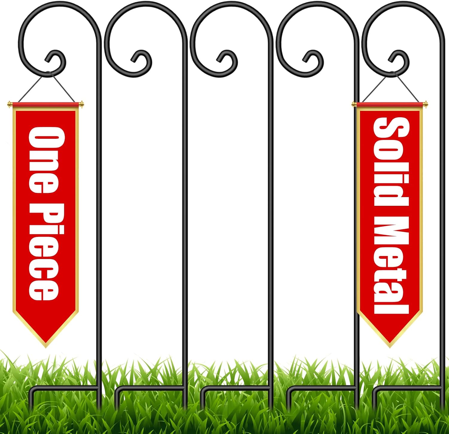 Outdoor Shepherd's Hooks - BEAU JARDIN Shepherd Hook 48 Inch 5 Pack One Piece Structure No Assembly Required 2/5 Inch Heavy Duty Solid Metal Shepards for Garden Outdoor Plants Lantern Mason Jar Wind Chimes Wedding Small SH48