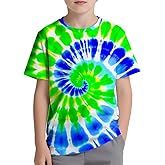 DMPROD Kids Tie Dye Shirt Size 6-18 Children Hippies Senior Short Sleeve Tees Tie-Dye T Shirt for Boys Girls
