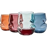 Khen Unbreakable Aerating Stemless Wine Glasses - European Tritan Plastic Wine Glass Set with Finger Indentations - Set of 4-13 oz Pastel Glass - Acrylic Reusable, BPA Free, Naturally Aerates Wines