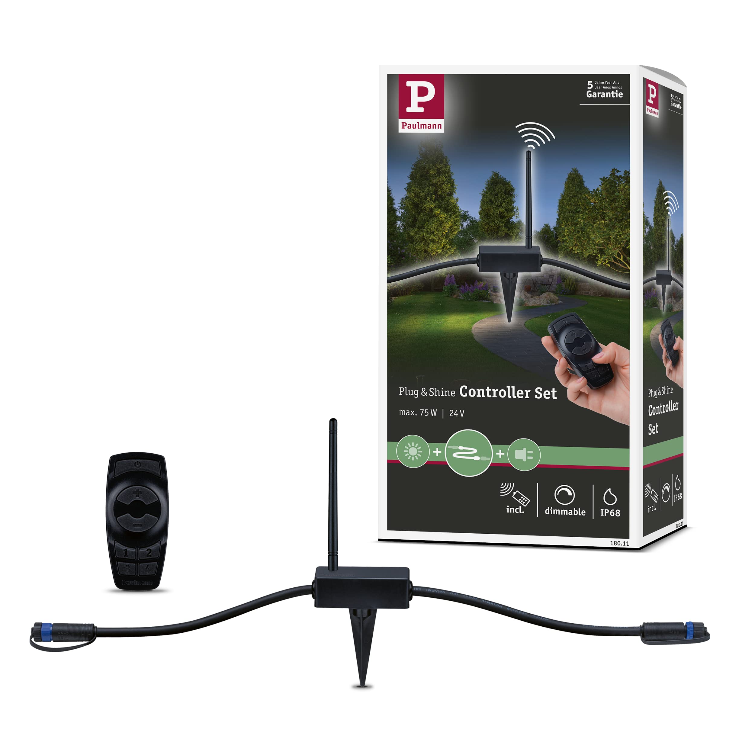Outdoor Plug & Shine Controller IP68 433MHz Remote Control Black Plastic