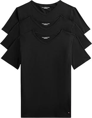 T-Shirts Manches Courtes Lot de 3 Homme Stretch Col en V, Noir (Black/Black/Black), S