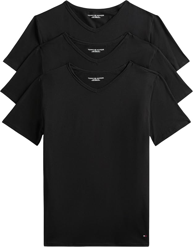 T-Shirts Manches Courtes Lot de 3 Homme Stretch Col en V, Noir (Black/Black/Black), S — photo 1 sur 5