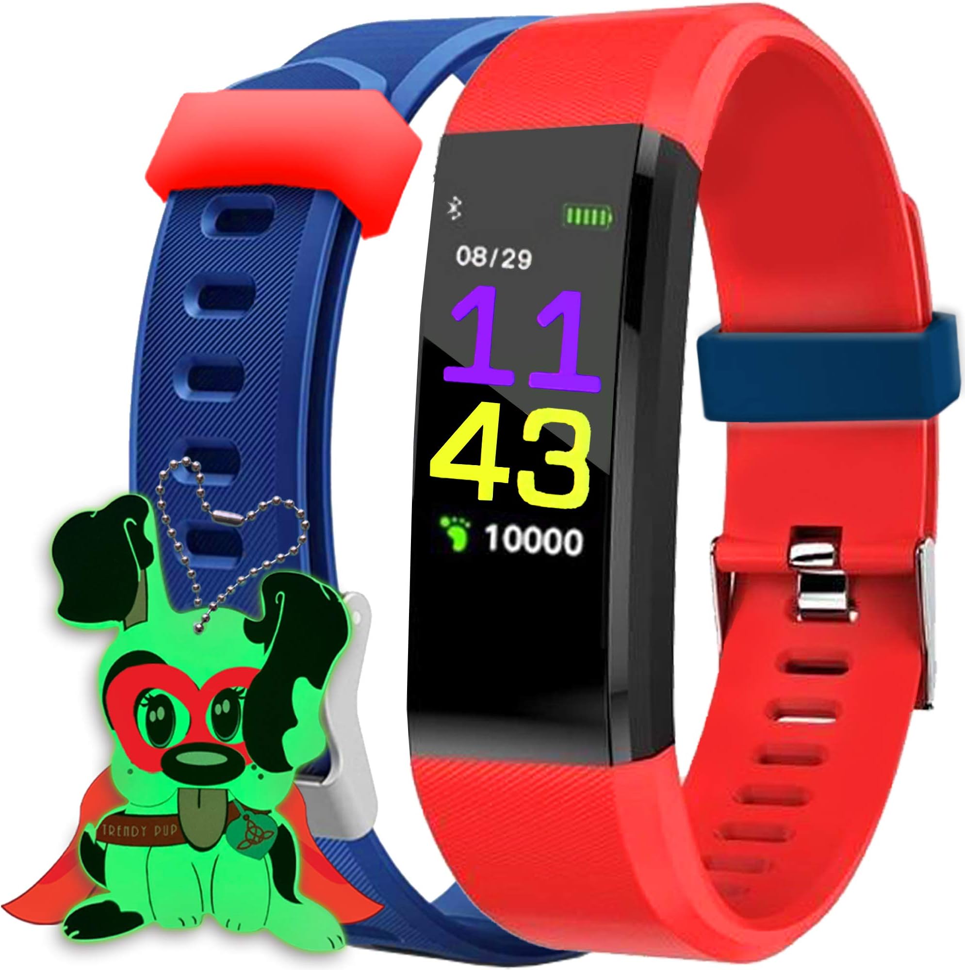 Kids Fitness Tracker for Kids Watch for Girls Boys Youth - TRENDY PUPPY Fitness Smart Watch for Kids Watches Pedometer Kids Fit Bitwatches Pedometer Sleep Activity Step Counter (2 Bands)