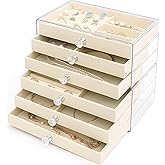 Earring Holder Organizer, Acrylic Jewelry Box with 6 Drawers, Earring Storage Box for Earrings, Rings, Necklaces, Bracelets, Jewelry Organizer and Storage for Women, Velvet Trays, Christmas Gift