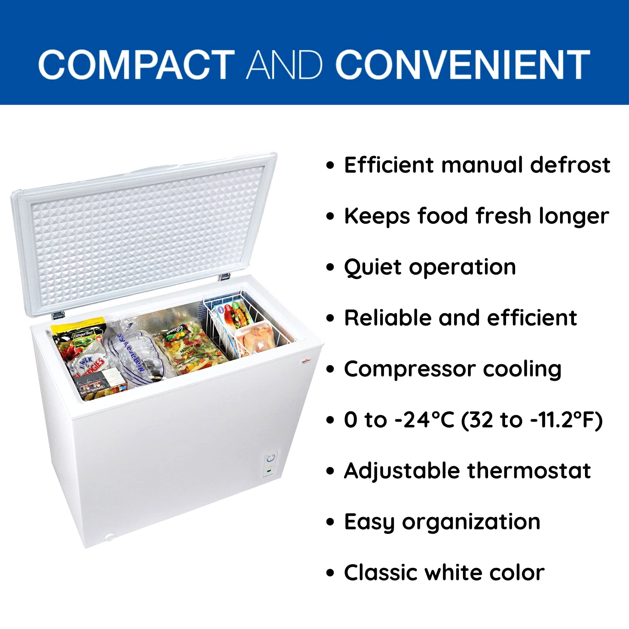 Koolatron Large Chest Freezer, 7.0 cu ft (195L), White, Manual Defrost