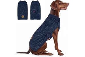KYEESE Dog Sweater Classic Dog Coats with Leash Hole Stretchy Dog Sweater Large Size Dog Warm Dog Sweater for Large Dog Large Dog Sweater with Reflective Yarn Comfy Dog Clothes, Navyblue, 3XL