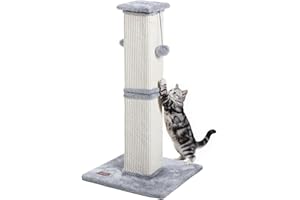 Karolpar Cat Scratching Post, 33Inch Tall Cat Scratch Post for Indoor Cats Adults and Kitten, Sisal Cat Scratcher with Hanging Balls (Grey)