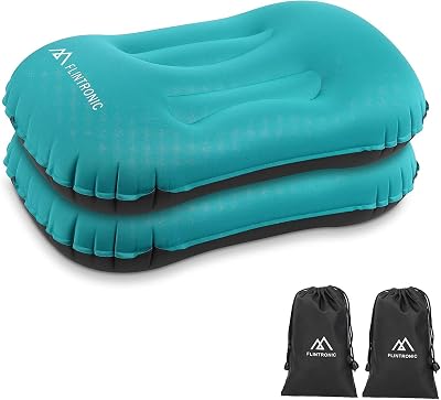 Flintronic 2Pack Inflatable Camping Pillow Neck Lumbar Support Ultralight Blue