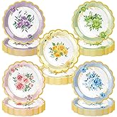 50 Pcs Floral Paper Plates for Tea Party Decorations, 7 Inch Flower Tea Party Plates Rose Floral Disposable Plates for Bridal Shower Baby Shower Birthday Wedding Spring Garden Party Decorations