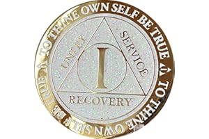 RECOVERYCHIP 1 Year AA Medallion Reflex White Glitter Gold Plated Color Chip