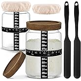 NAYYAB PRODUCTS Sourdough Starter Jar Kit Pack Of 2, 24oz Jar with Wooden lids, Ounce Scale Line, Silicon Scraper, Cloth Cover, Thermometer Sticker, Date Marked Feeding Band, Sourdough Jars