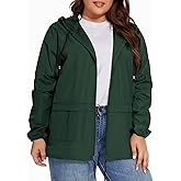 Qyuagle Women Plus Size Raincoat Lightweight Waterproof Windbreaker Packable Outdoor Hooded Rain Jacket