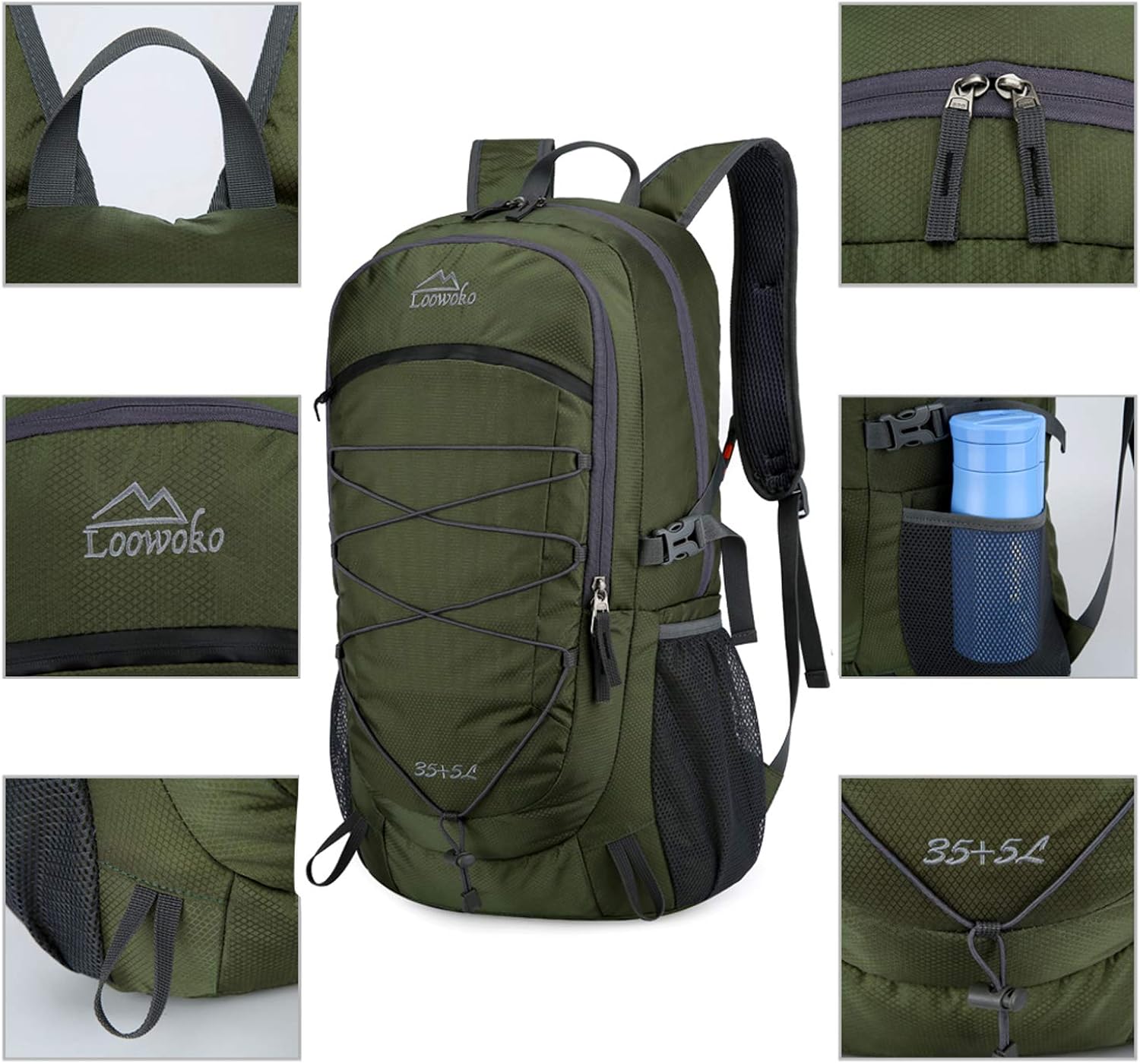 Loowoko Unisex 40L Backpack Lightweight Packable Daypack for Hiking Backpacking Camping Traveling: Clothing