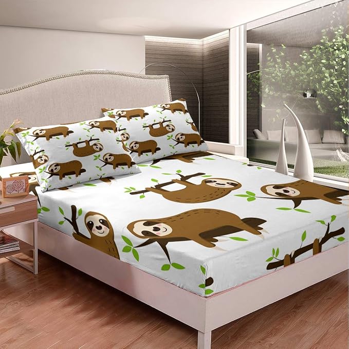 Sloth Bed Sheet Set Cute Animal Pattern Bedding Set Cartoon Sloth