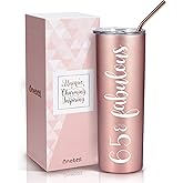 Onebttl 65th Birthday Gifts for Women, 65 & Fabulous, 20 Oz Insulated Stainless Steel Skinny Wine Tumbler for Mom, Best Friend, Sister, Aunt, Wife, Coworkers, Rose Gold